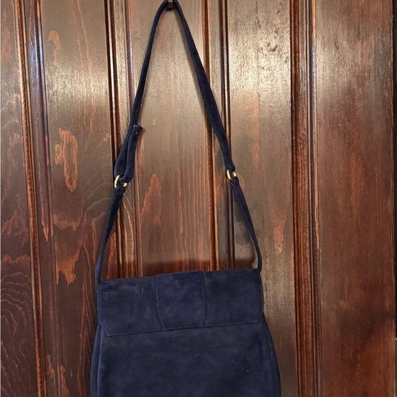 Vintage Saks Fifth Avenue Blue Suede Shoulder Bag with Gold-Tone Hardware - Picture 2 of 7